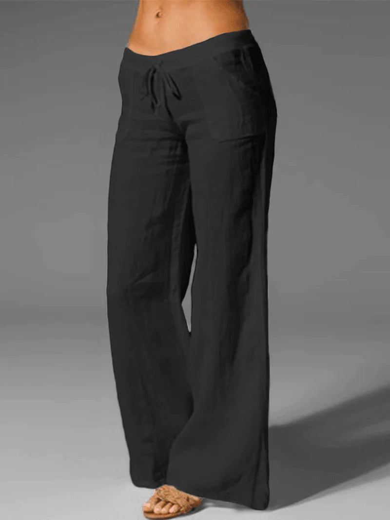 Wide Leg Women's Loose Cotton Pure Color Elastic Waist Trousers Pants